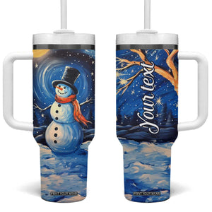 Personalized Snowman Tumbler With Handle with Starry Night Inspired Background TS04 One Size: 40 oz Multicolor Print Your Wear
