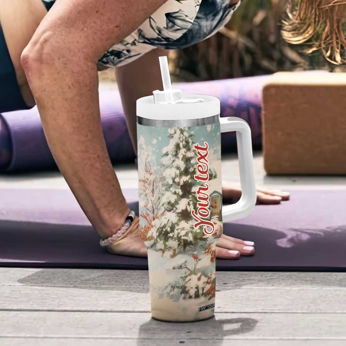 Personalized Snowman Tumbler With Handle with Vintage Style Illustration TS04 Print Your Wear
