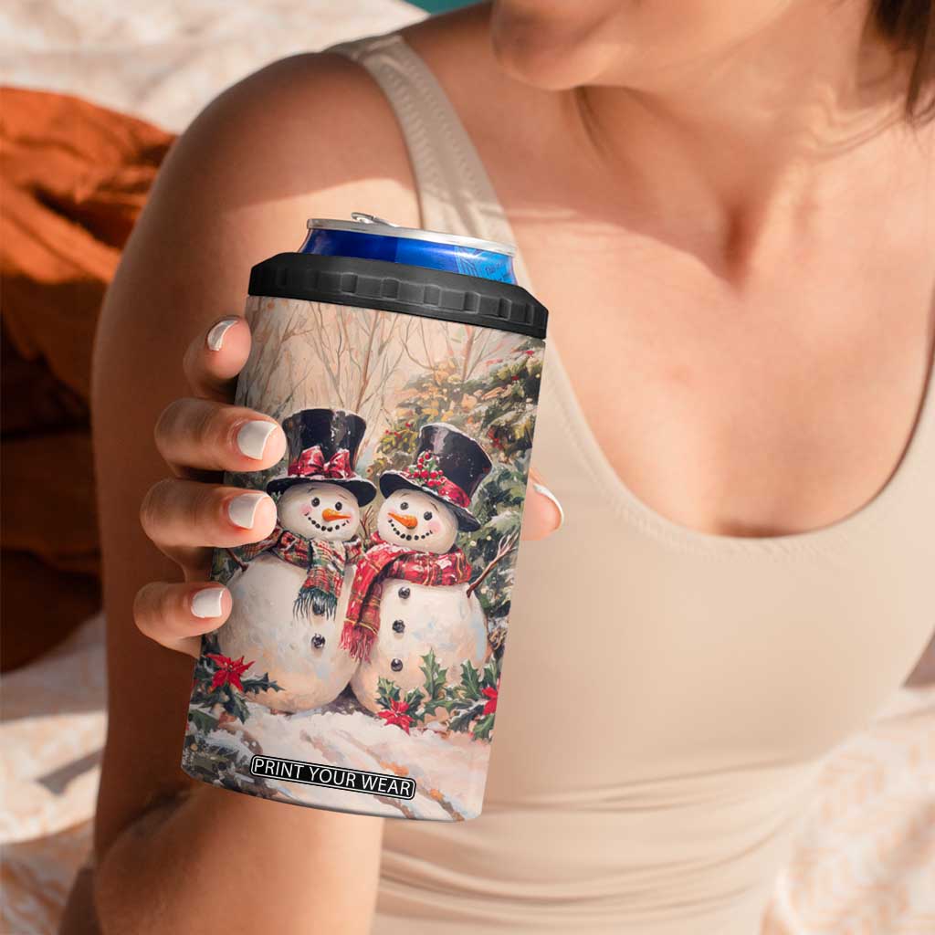 Personalized Snowmen Friends 4 in 1 Can Cooler Tumbler with Whimsical Winter Design TS04 Print Your Wear