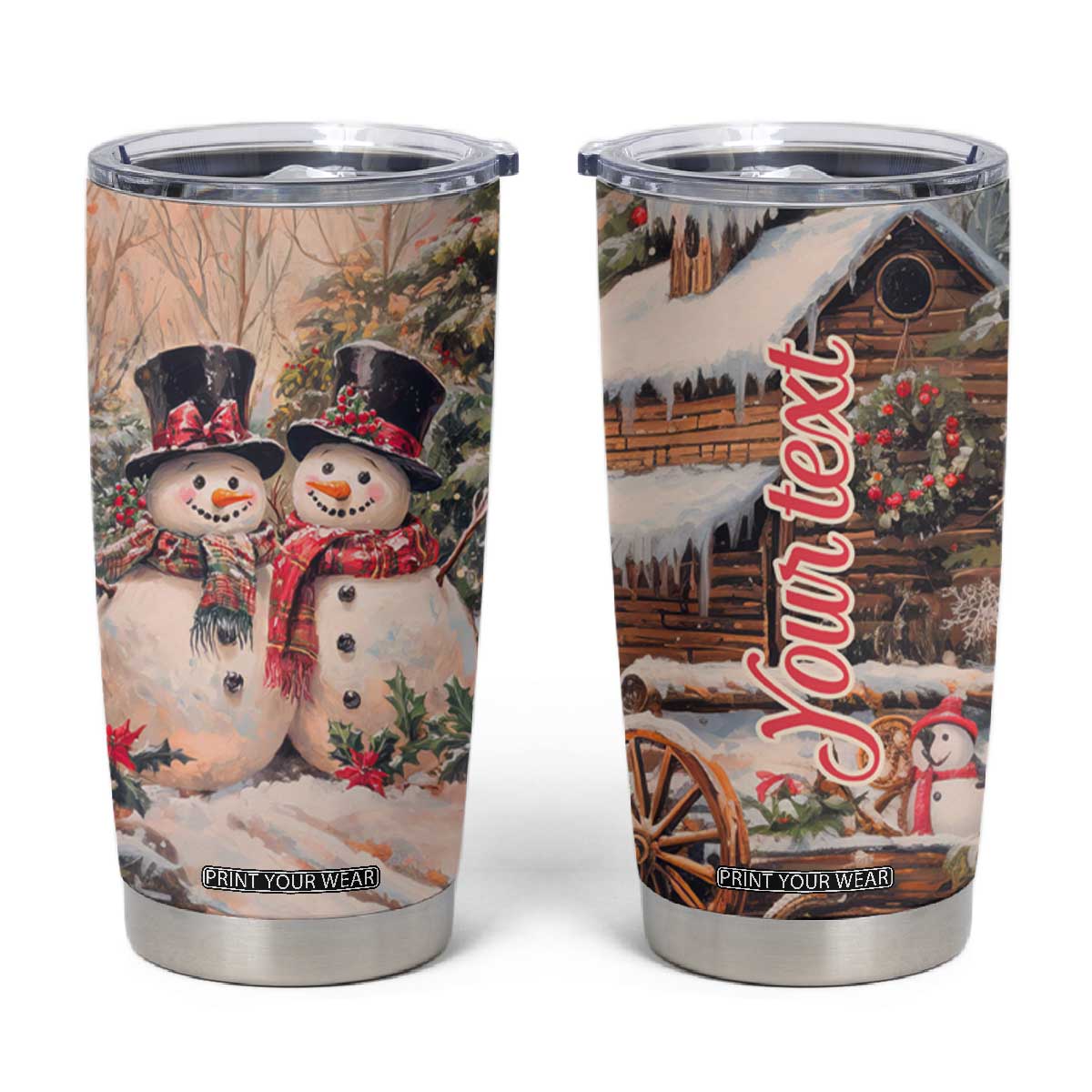 Personalized Snowmen Friends Tumbler Cup with Whimsical Winter Design TS04 Multicolor Print Your Wear