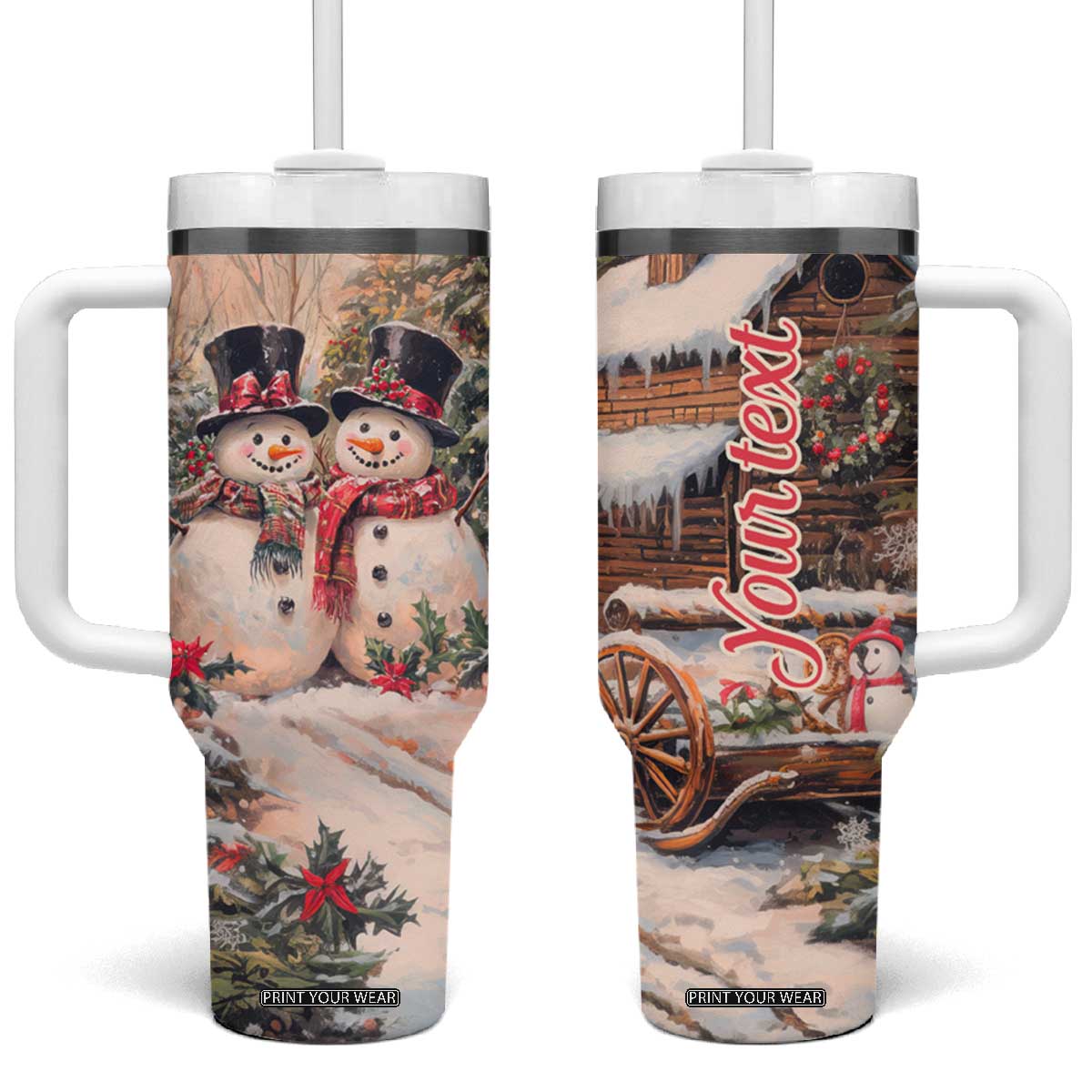 Personalized Snowmen Friends Tumbler With Handle with Whimsical Winter Design TS04 One Size: 40 oz Multicolor Print Your Wear