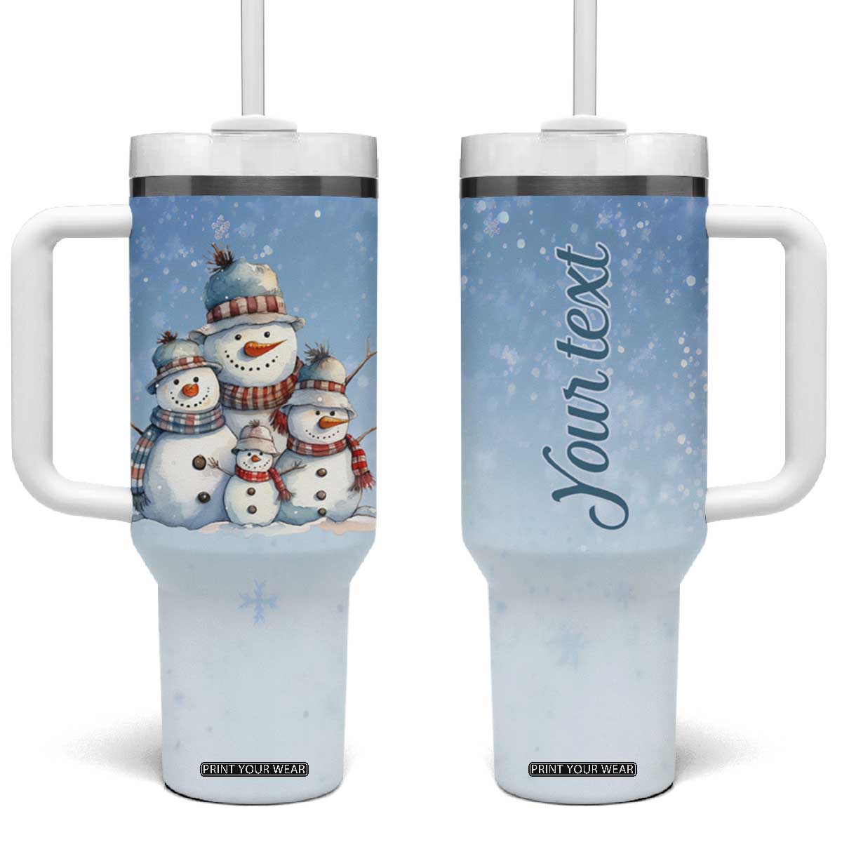 Personalized Snowmen Tumbler With Handle with Festive Holiday Theme TS04 One Size: 40 oz Multicolor Print Your Wear