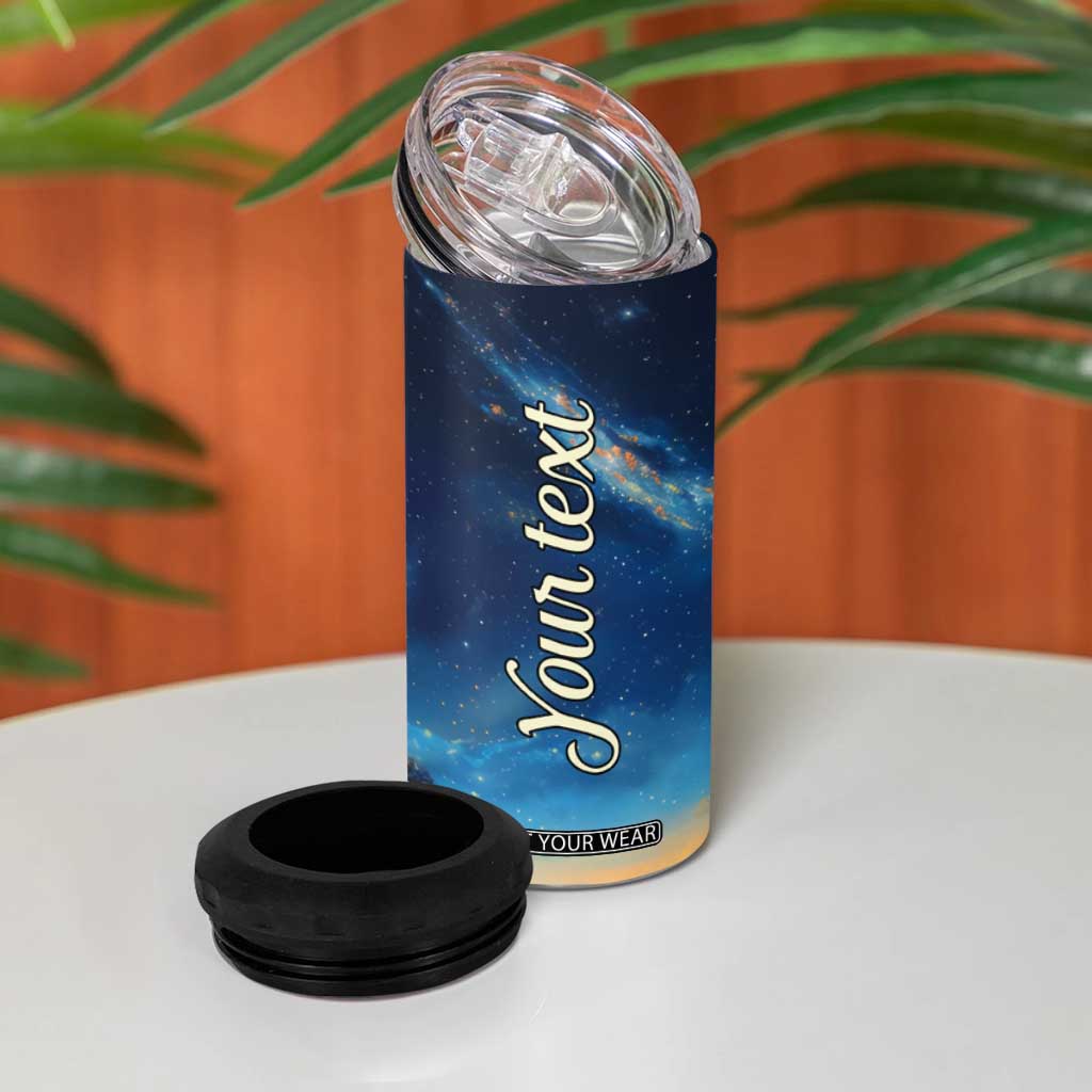 Personalized Stack of Glowing Books 4 in 1 Can Cooler Tumbler Under Starry Night Sky Fantasy Style TS04 Print Your Wear