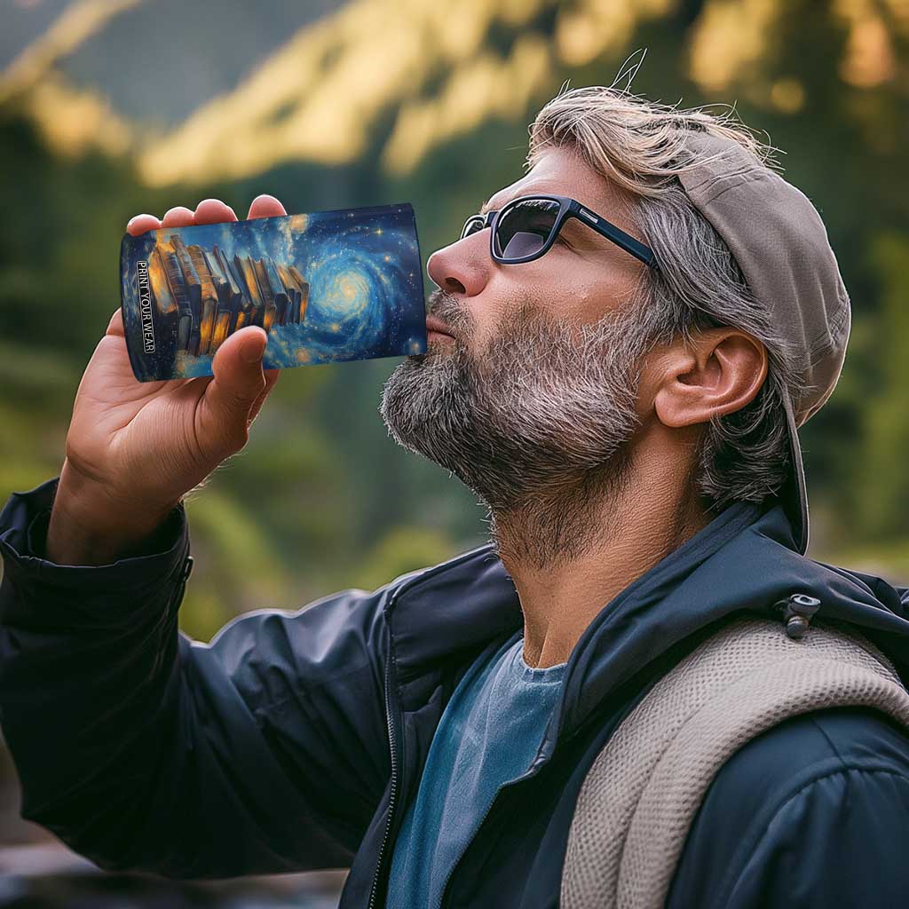 Personalized Stack of Glowing Books 4 in 1 Can Cooler Tumbler Under Starry Night Sky Fantasy Style TS04 Print Your Wear