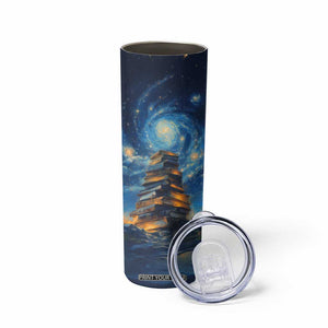 Personalized Stack of Glowing Books Skinny Tumbler Under Starry Night Sky Fantasy Style TS04 Print Your Wear
