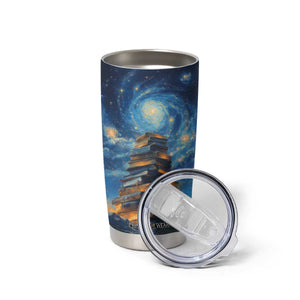 Personalized Stack of Glowing Books Tumbler Cup Under Starry Night Sky Fantasy Style TS04 Print Your Wear