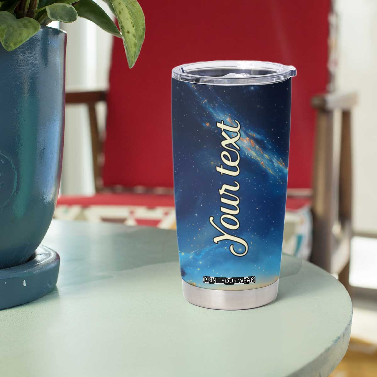 Personalized Stack of Glowing Books Tumbler Cup Under Starry Night Sky Fantasy Style TS04 Print Your Wear