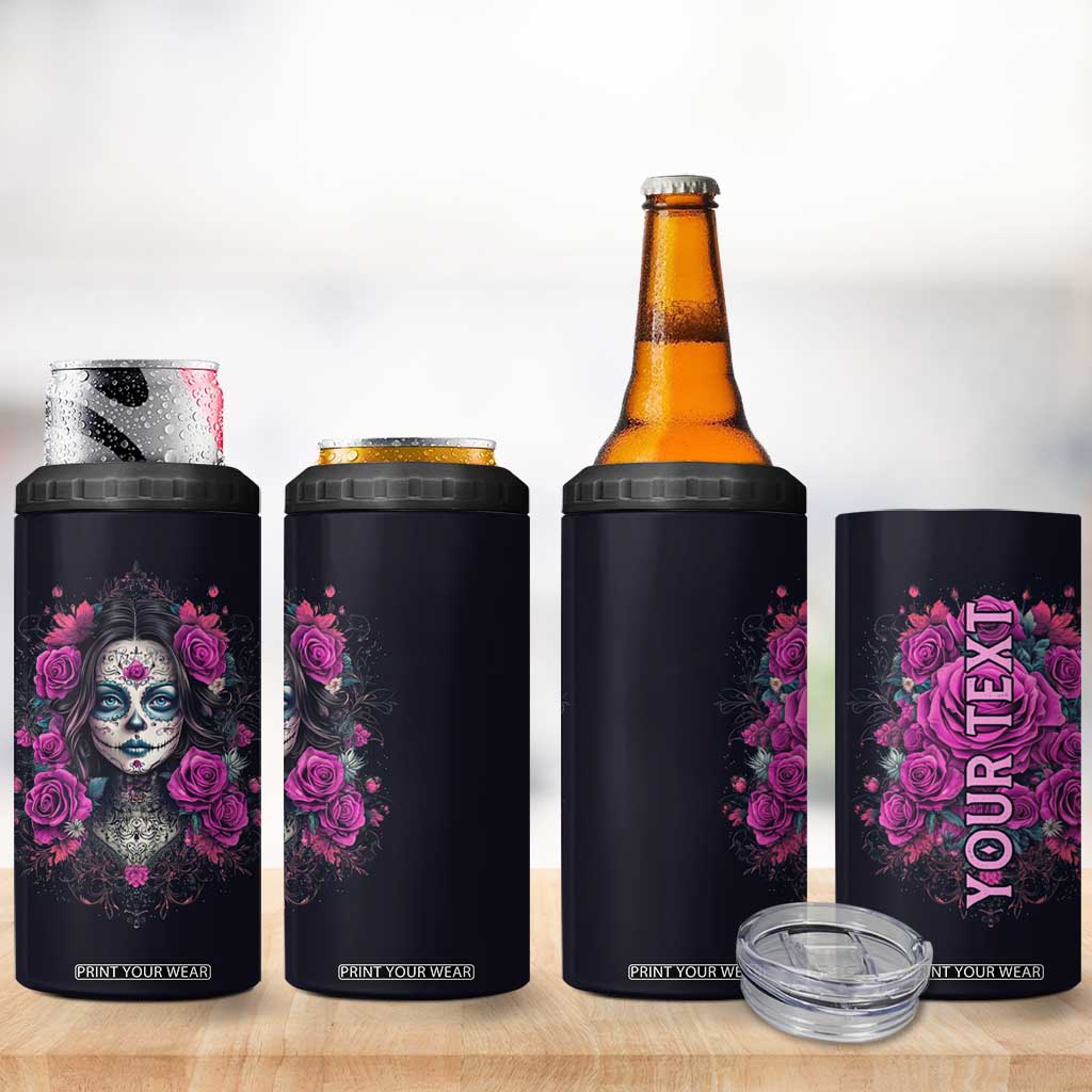 Personalized Sugar Skull Woman 4 in 1 Can Cooler Tumbler with Floral Theme TS04 Print Your Wear