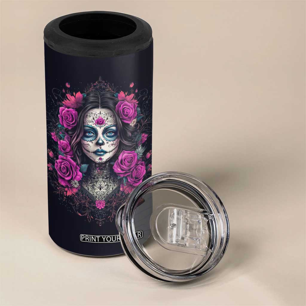 Personalized Sugar Skull Woman 4 in 1 Can Cooler Tumbler with Floral Theme TS04 Print Your Wear