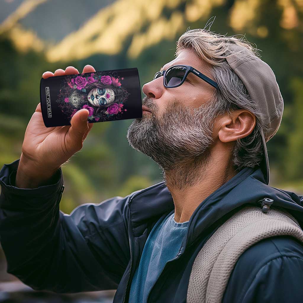 Personalized Sugar Skull Woman 4 in 1 Can Cooler Tumbler with Floral Theme TS04 Print Your Wear