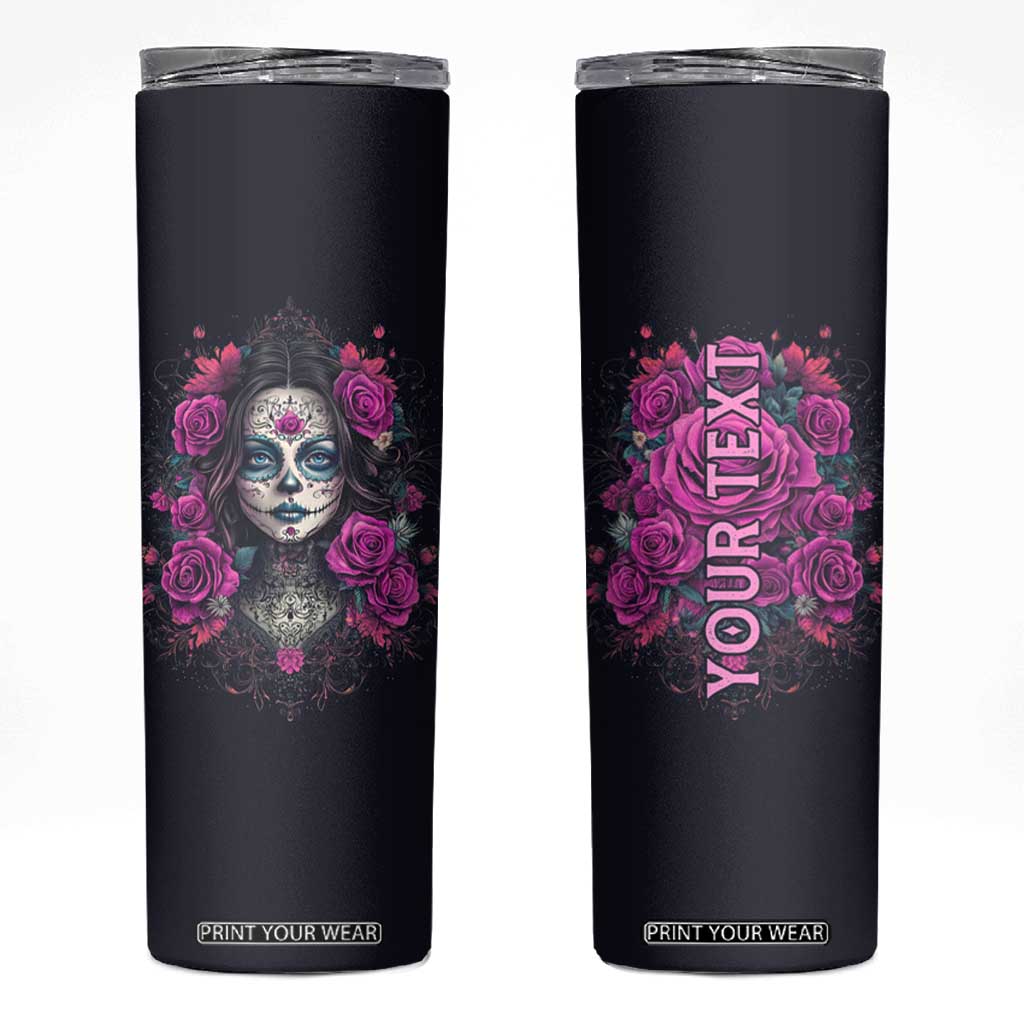 Personalized Sugar Skull Woman Skinny Tumbler with Floral Theme TS04 Multicolor Print Your Wear