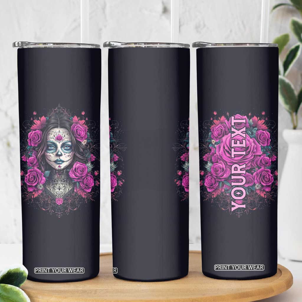 Personalized Sugar Skull Woman Skinny Tumbler with Floral Theme TS04 Print Your Wear