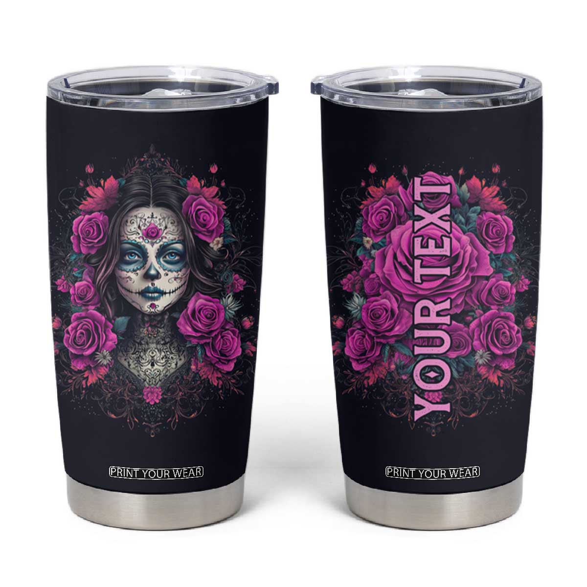 Personalized Sugar Skull Woman Tumbler Cup with Floral Theme TS04 Multicolor Print Your Wear