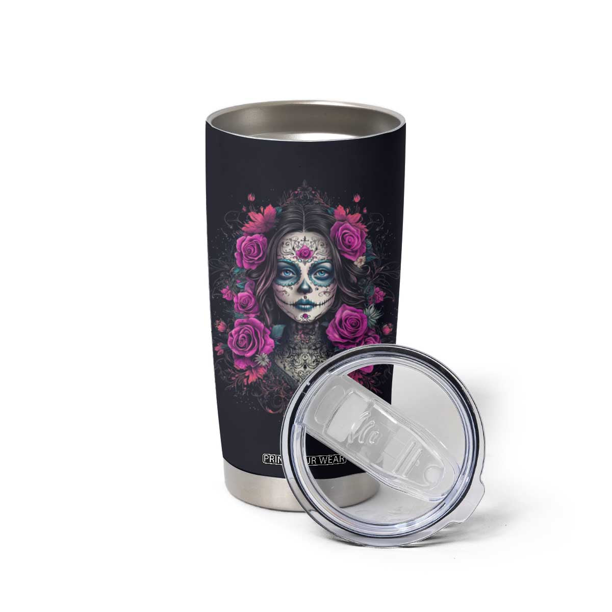 Personalized Sugar Skull Woman Tumbler Cup with Floral Theme TS04 Print Your Wear