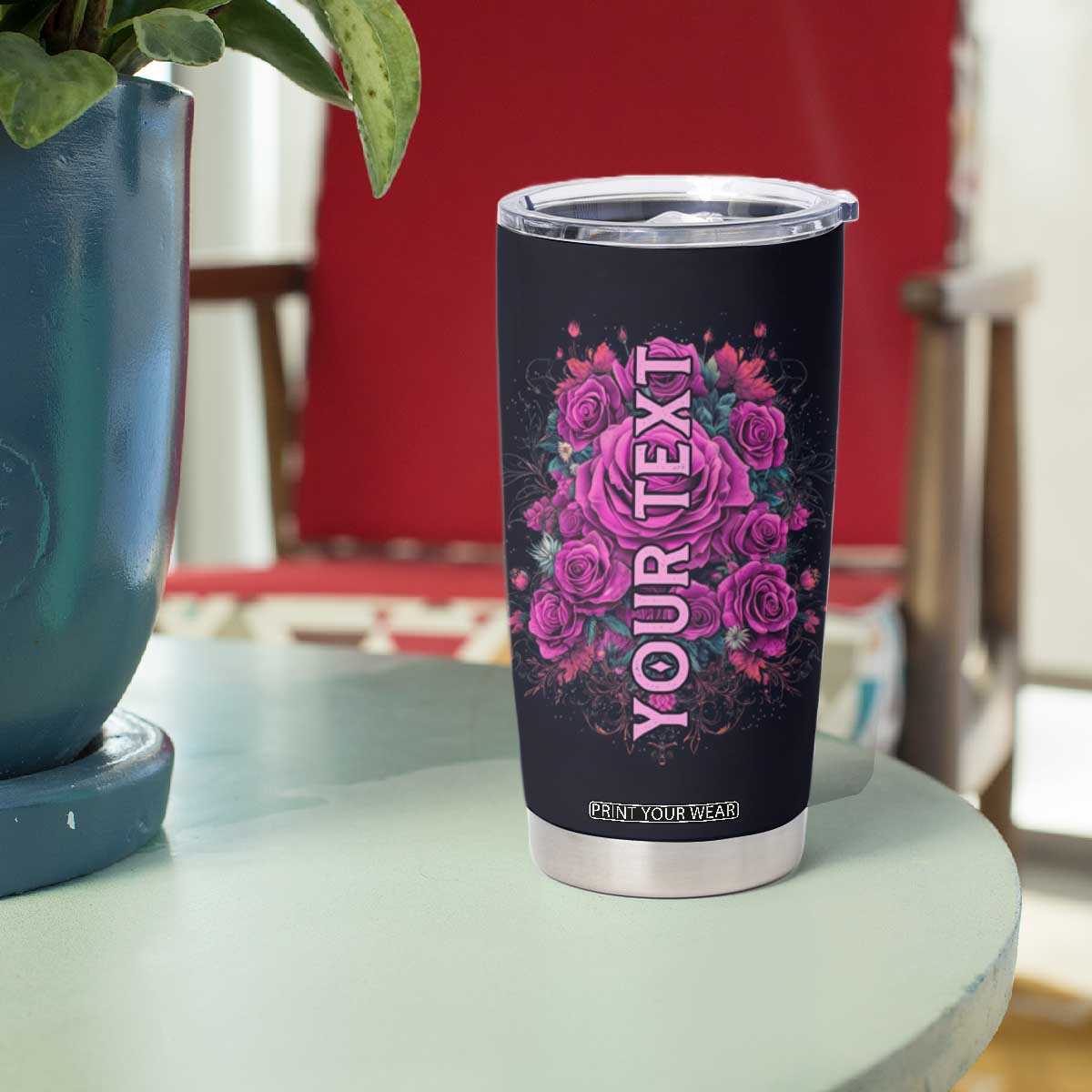 Personalized Sugar Skull Woman Tumbler Cup with Floral Theme TS04 Print Your Wear
