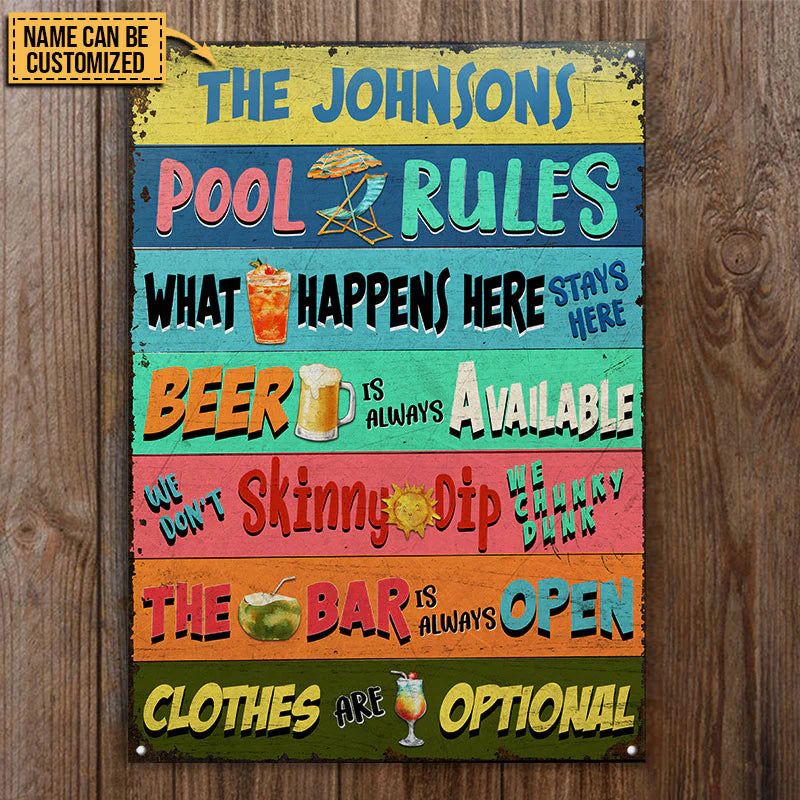 Personalized Metal Sign Swimming Pool Rules Stays Here CTM One Size 24x18 inch (60.96x45.72 cm) Custom - Printyourwear
