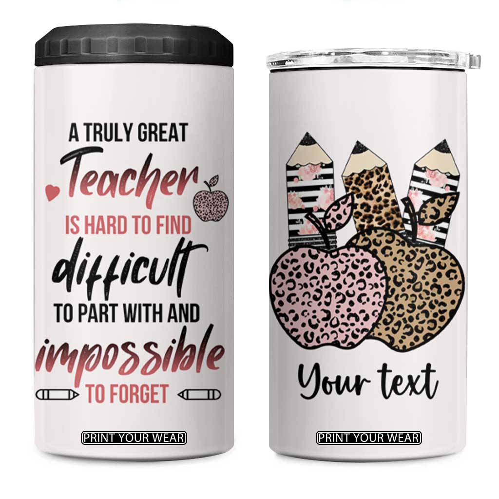 Personalized Teacher 4 in 1 Can Cooler Tumbler Quote A Truly Great Teacher Is Hard to Find Design TS04 One Size: 16 oz White Print Your Wear