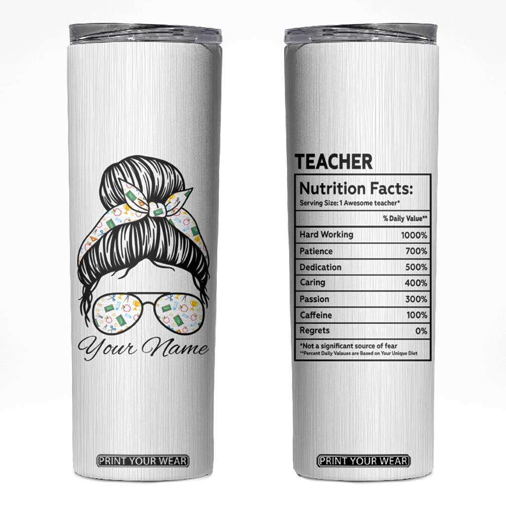 Personalized Teacher Life Skinny Tumbler with Classroom Essentials Illustration TS04 Multicolor Print Your Wear