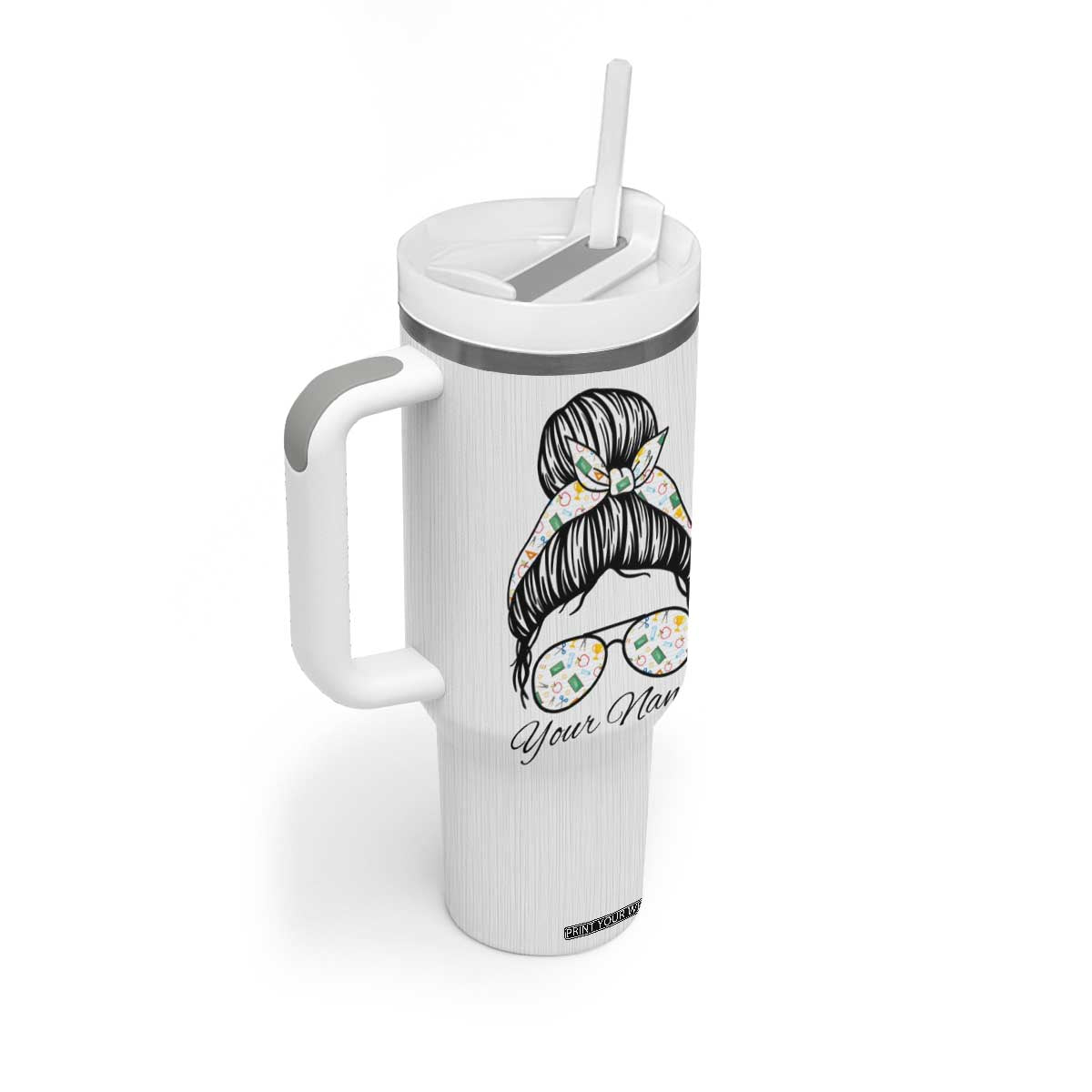 Personalized Teacher Life Tumbler With Handle with Classroom Essentials Illustration TS04 Print Your Wear