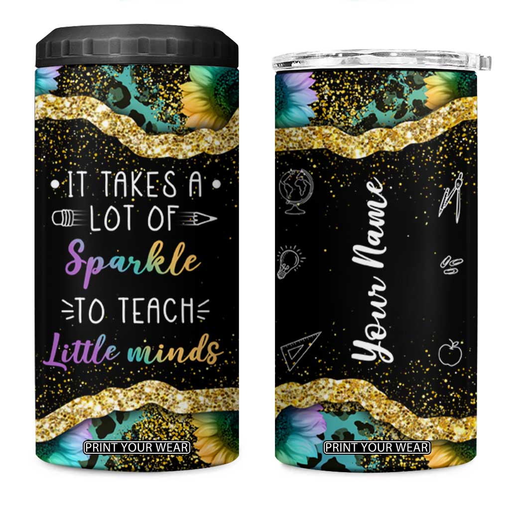 Personalized Teacher Quote 4 in 1 Can Cooler Tumbler It Takes A Lot Of Sparkle To Teach Little Minds TS04 One Size: 16 oz Multicolor Print Your Wear