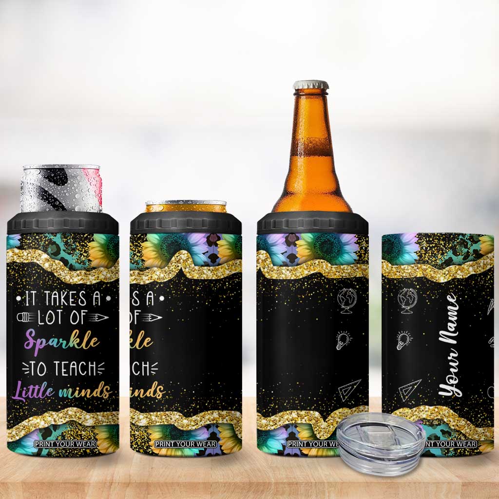 Personalized Teacher Quote 4 in 1 Can Cooler Tumbler It Takes A Lot Of Sparkle To Teach Little Minds TS04 Print Your Wear