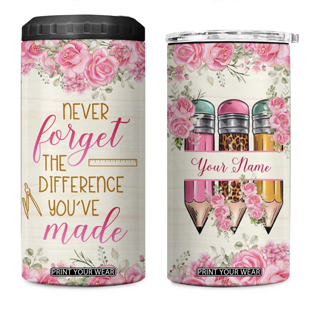 Personalized Teacher Quote 4 in 1 Can Cooler Tumbler Never Forget The Difference You Have Made TS04 One Size: 16 oz Multicolor Print Your Wear