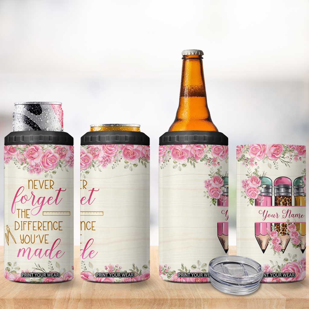 Personalized Teacher Quote 4 in 1 Can Cooler Tumbler Never Forget The Difference You Have Made TS04 Print Your Wear