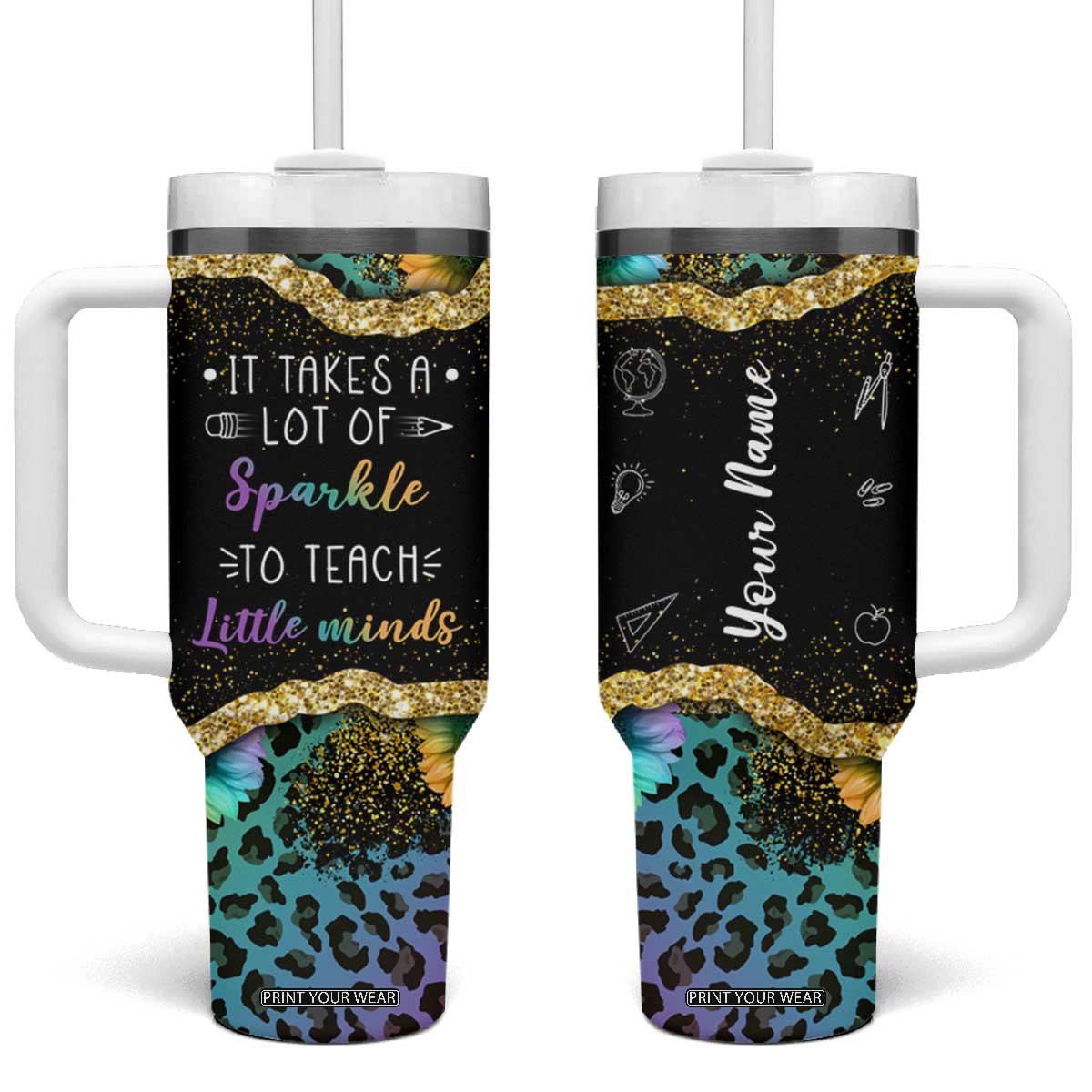 Personalized Teacher Quote Tumbler With Handle It Takes A Lot Of Sparkle To Teach Little Minds TS04 One Size: 40 oz Multicolor Print Your Wear