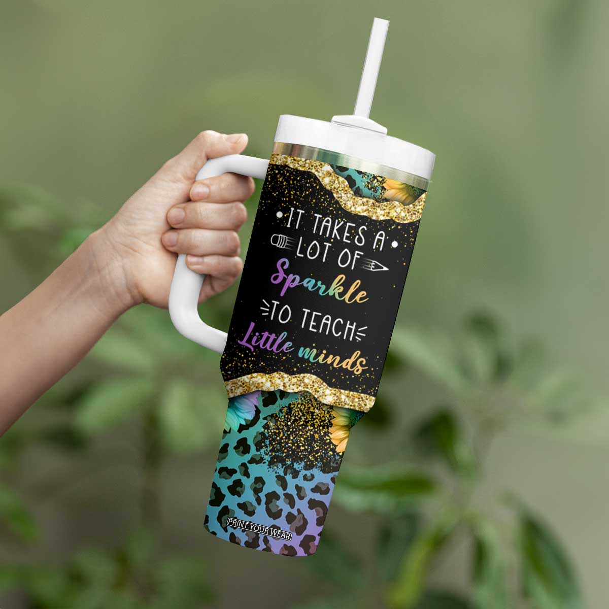 Personalized Teacher Quote Tumbler With Handle It Takes A Lot Of Sparkle To Teach Little Minds TS04 Print Your Wear