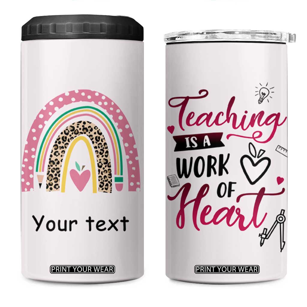Personalized Teaching Quote 4 in 1 Can Cooler Tumbler Teaching Is A Work Of Heart Typography TS04 One Size: 16 oz Multicolor Print Your Wear