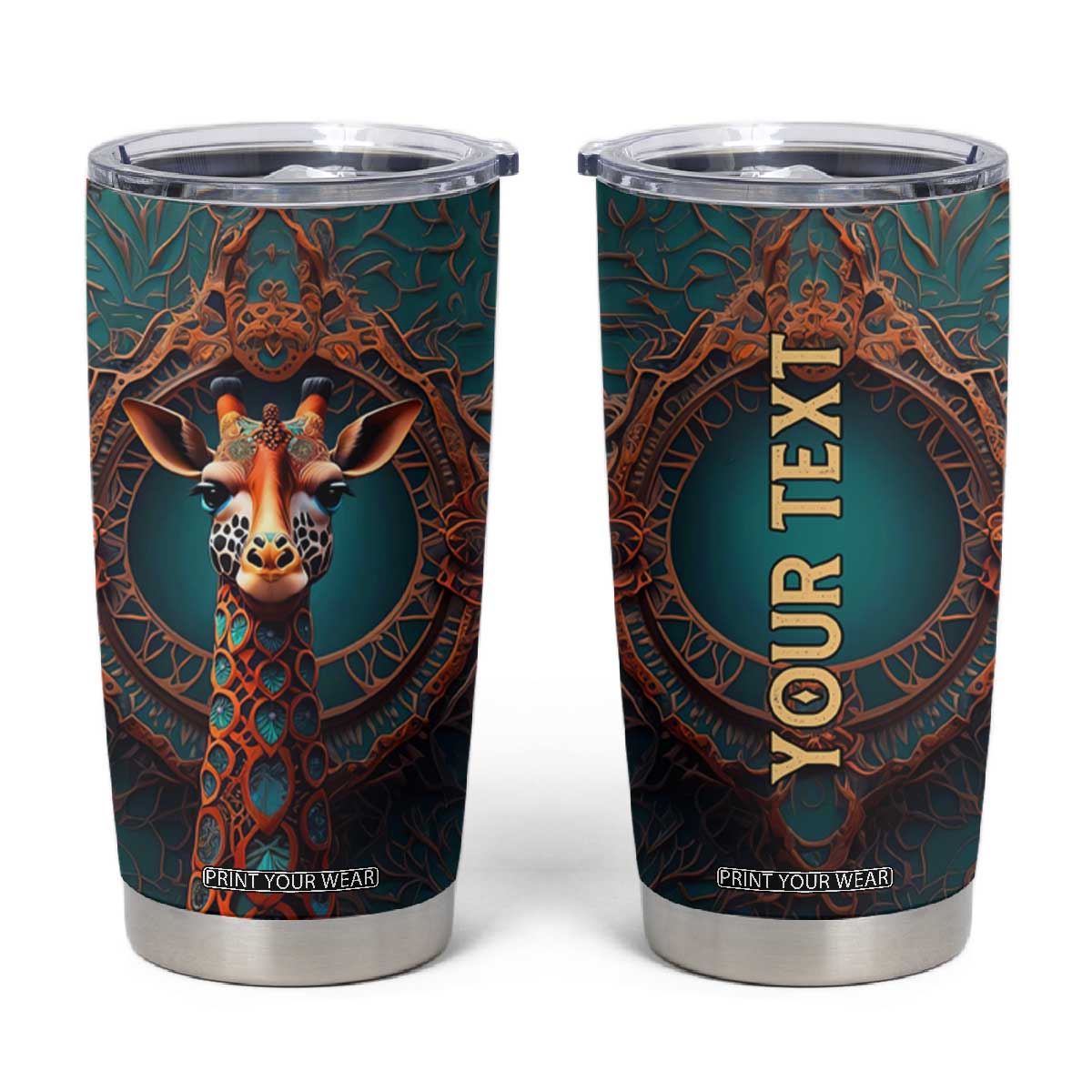 Personalized Tribal Giraffe Tumbler Cup with Colorful Ethnic Design TS04 Multicolor Print Your Wear