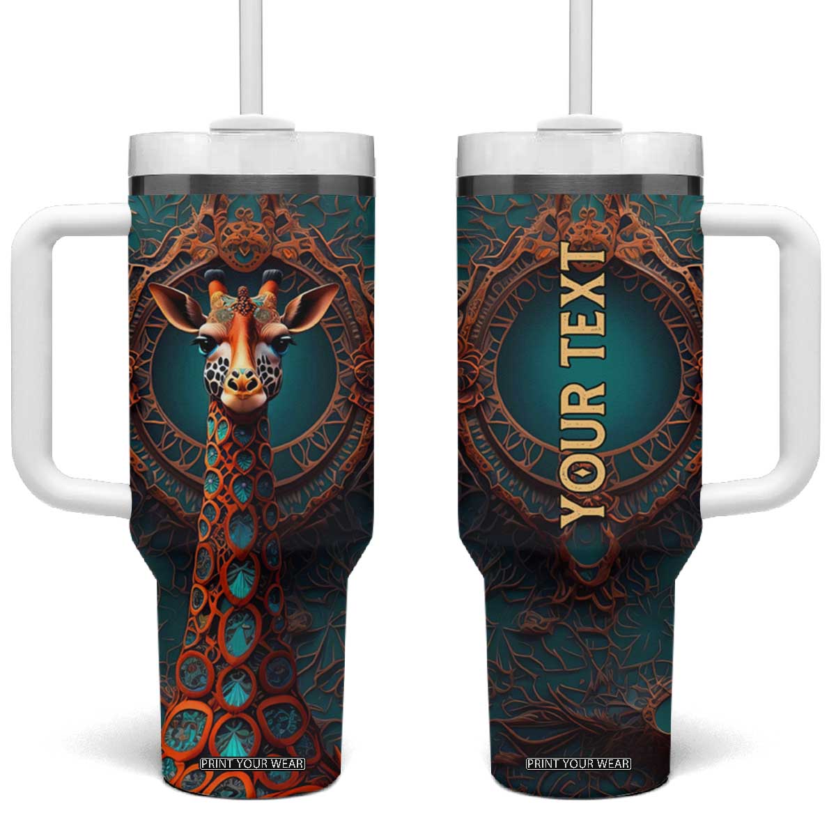 Personalized Tribal Giraffe Tumbler With Handle with Colorful Ethnic Design TS04 One Size: 40 oz Multicolor Print Your Wear