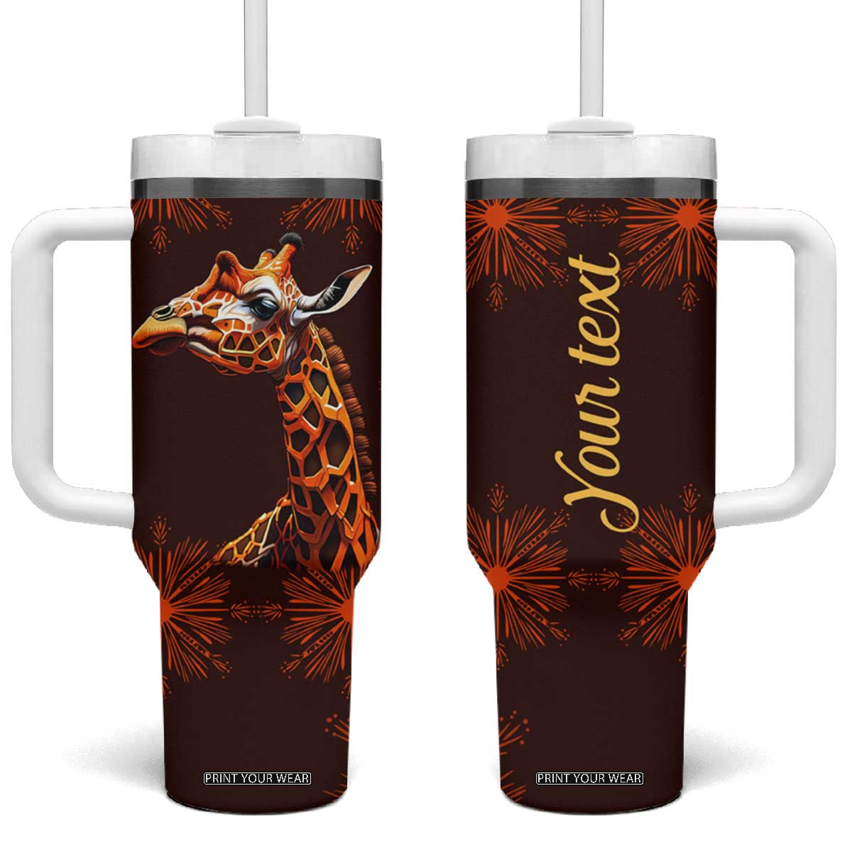 Personalized Tribal Giraffe Tumbler With Handle with Ethnic Pattern Design TS04 One Size: 40 oz Multicolor Print Your Wear