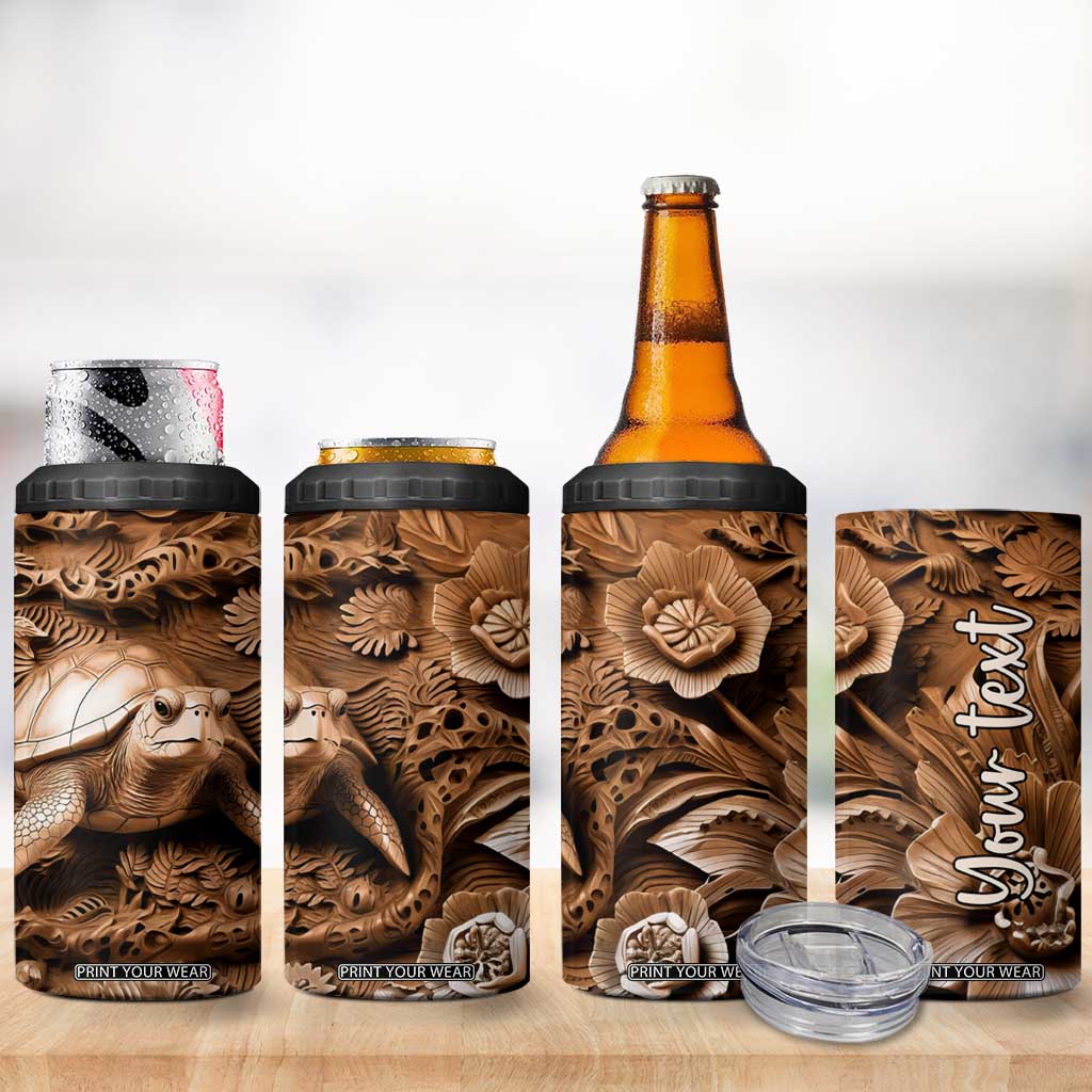 Personalized Turtle 4 in 1 Can Cooler Tumbler with Leather Carving Artistic Design TS04 Print Your Wear