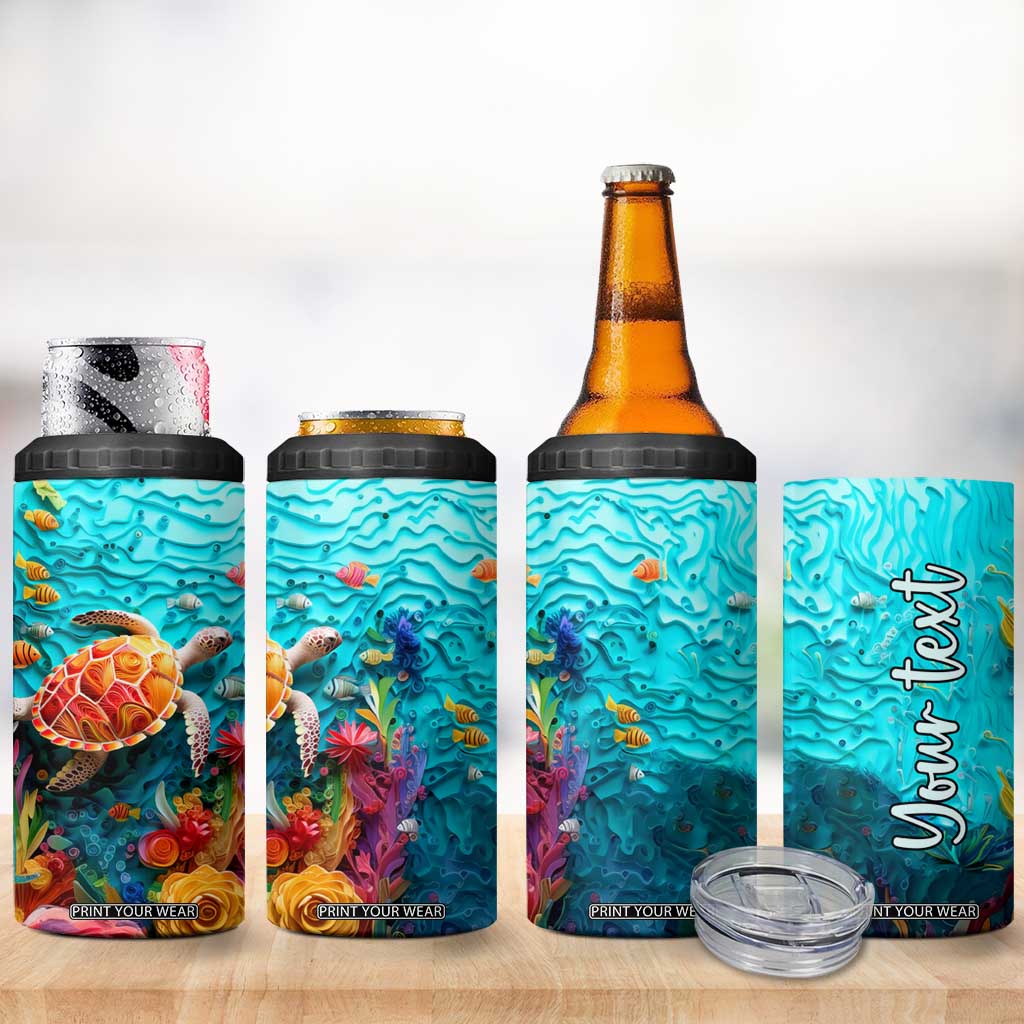 Personalized Turtle 4 in 1 Can Cooler Tumbler with Paper Quilling Art Style TS04 Print Your Wear