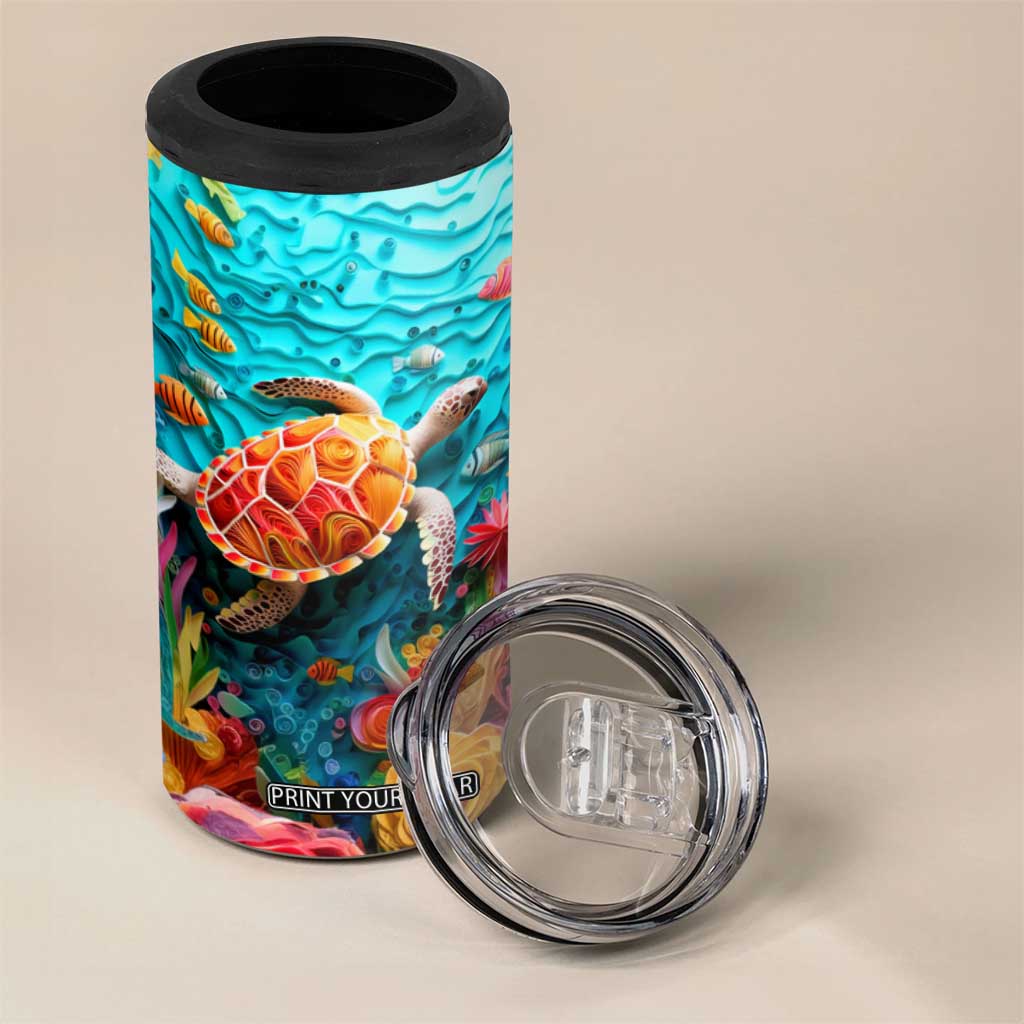 Personalized Turtle 4 in 1 Can Cooler Tumbler with Paper Quilling Art Style TS04 Print Your Wear