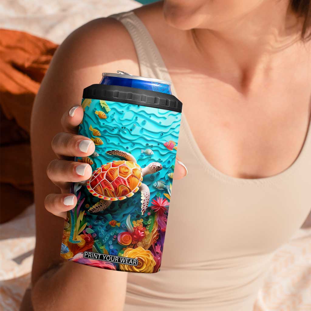 Personalized Turtle 4 in 1 Can Cooler Tumbler with Paper Quilling Art Style TS04 Print Your Wear