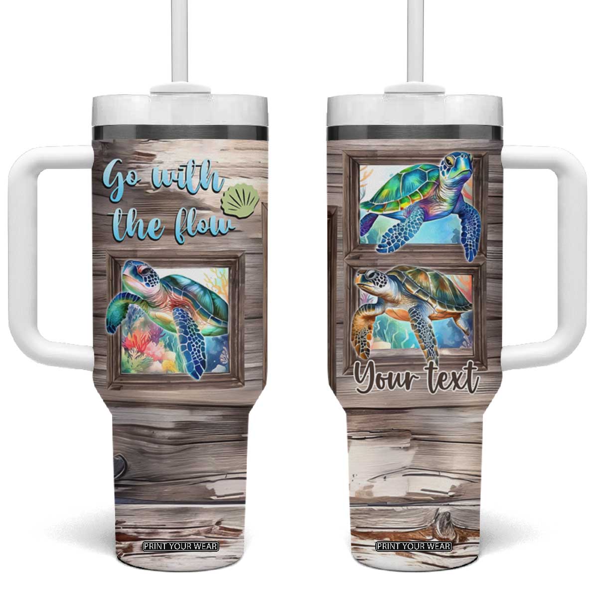Personalized Turtle Quote Tumbler With Handle Go With The Flow Relaxed Style TS04 One Size: 40 oz Multicolor Print Your Wear