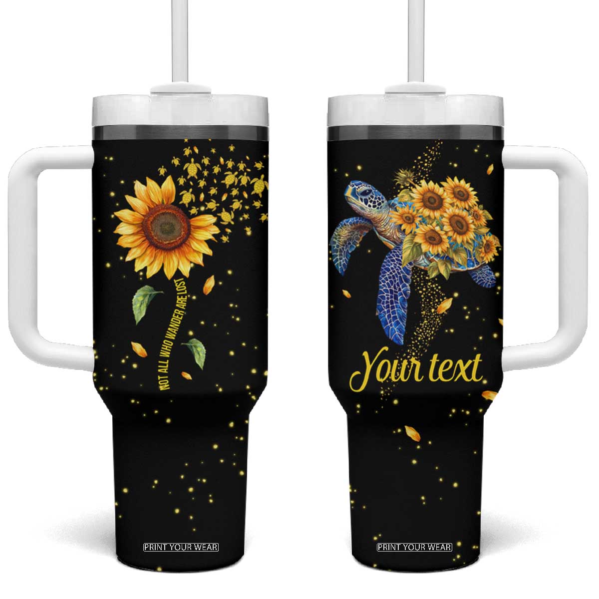 Personalized Turtle Quote Tumbler With Handle Not All Who Wander Are Lost Design TS04 One Size: 40 oz Multicolor Print Your Wear