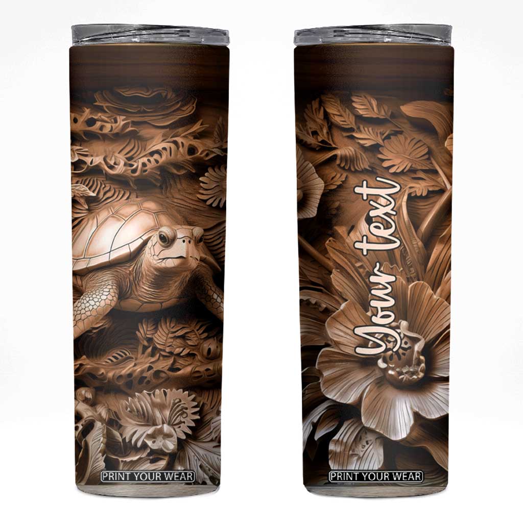 Personalized Turtle Skinny Tumbler with Leather Carving Artistic Design TS04 Multicolor Print Your Wear