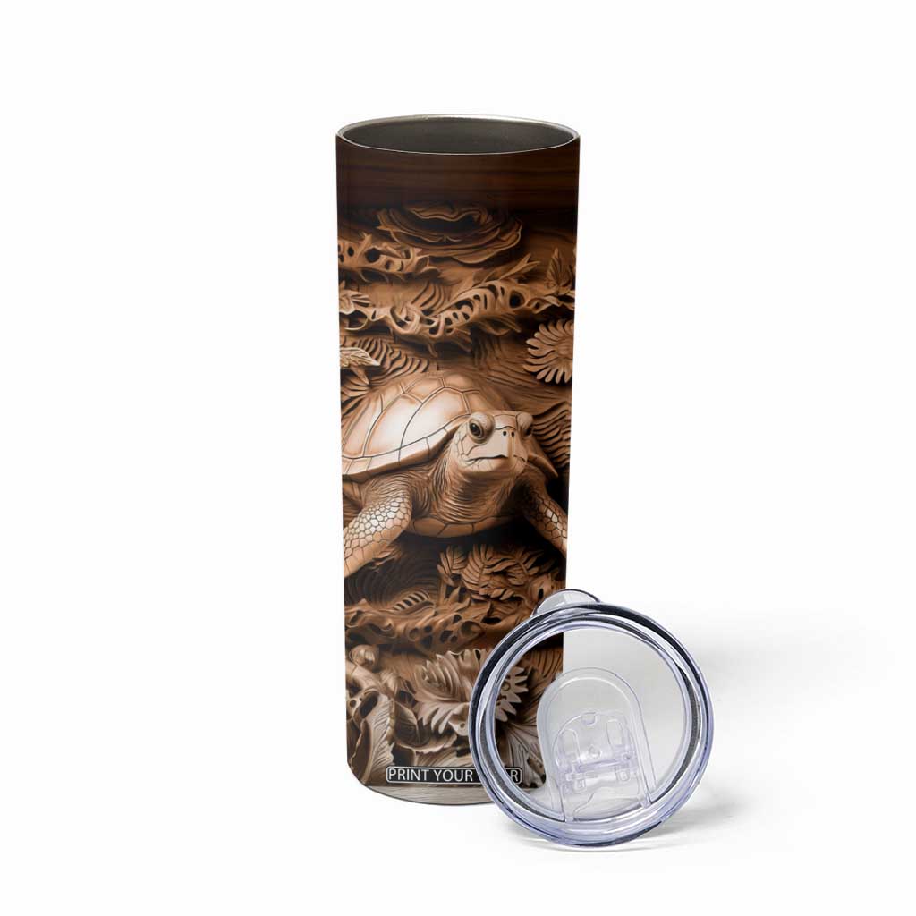 Personalized Turtle Skinny Tumbler with Leather Carving Artistic Design TS04 Print Your Wear