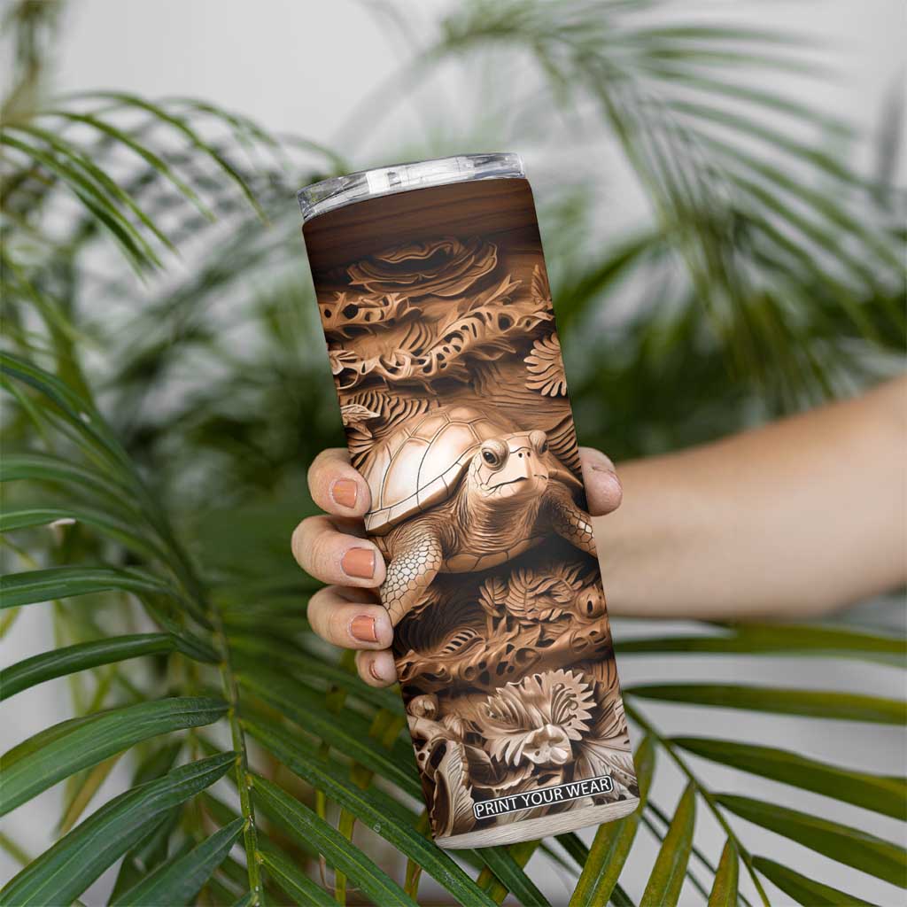 Personalized Turtle Skinny Tumbler with Leather Carving Artistic Design TS04 Print Your Wear
