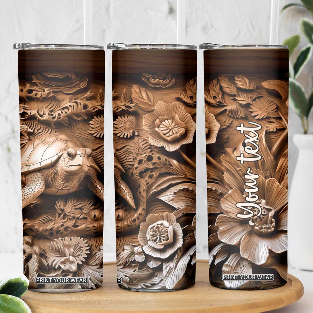 Personalized Turtle Skinny Tumbler with Leather Carving Artistic Design TS04 Print Your Wear
