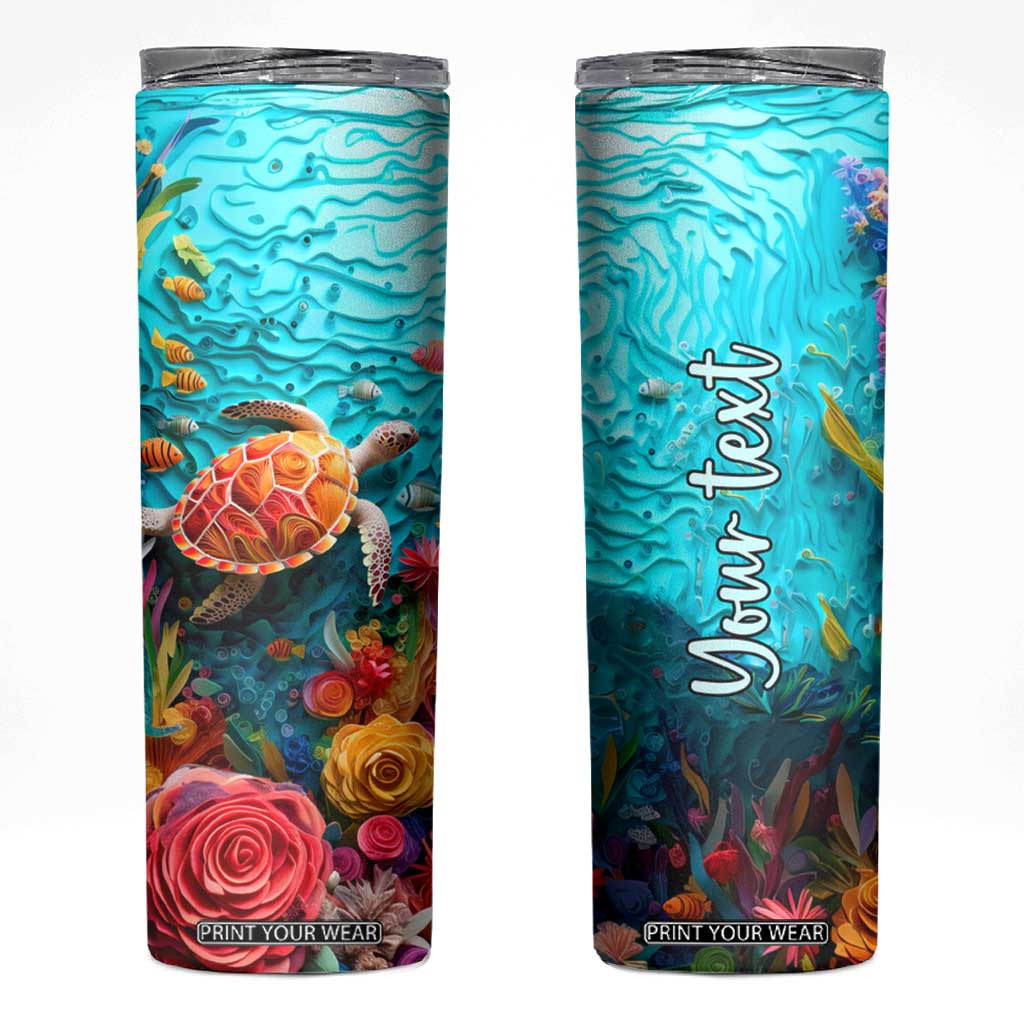 Personalized Turtle Skinny Tumbler with Paper Quilling Art Style TS04 Multicolor Print Your Wear