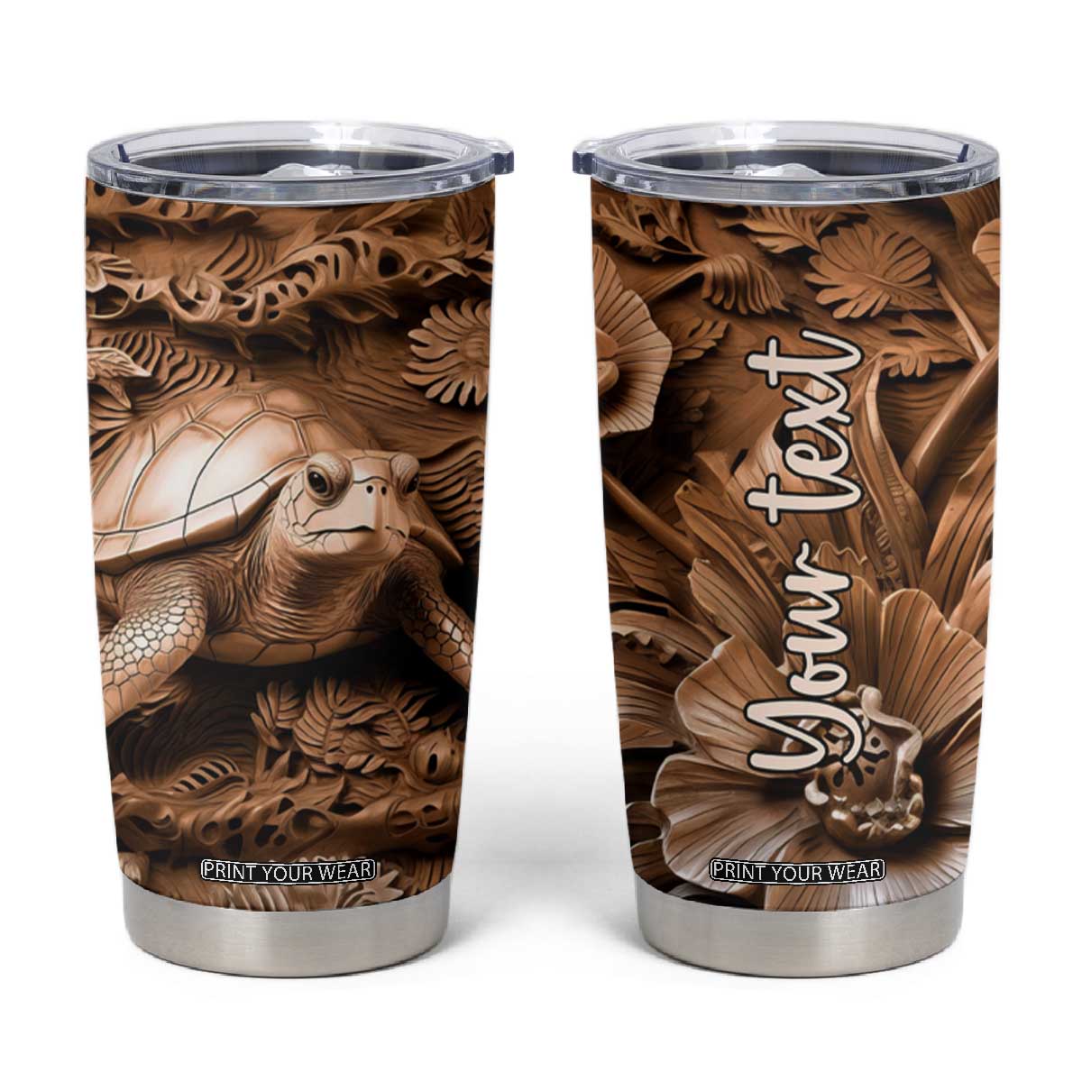 Personalized Turtle Tumbler Cup with Leather Carving Artistic Design TS04 Multicolor Print Your Wear