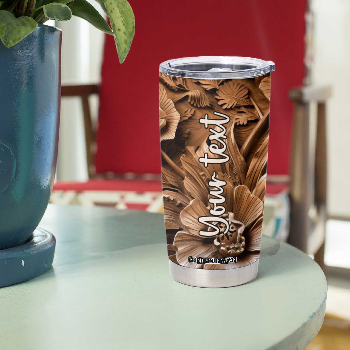 Personalized Turtle Tumbler Cup with Leather Carving Artistic Design TS04 Print Your Wear
