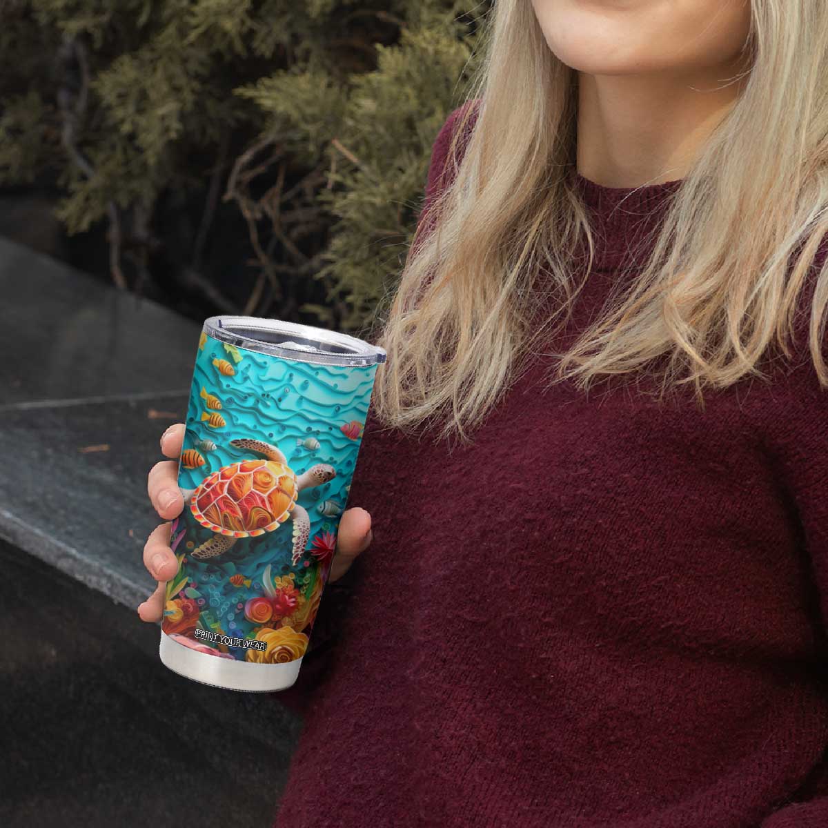 Personalized Turtle Tumbler Cup with Paper Quilling Art Style TS04 Print Your Wear