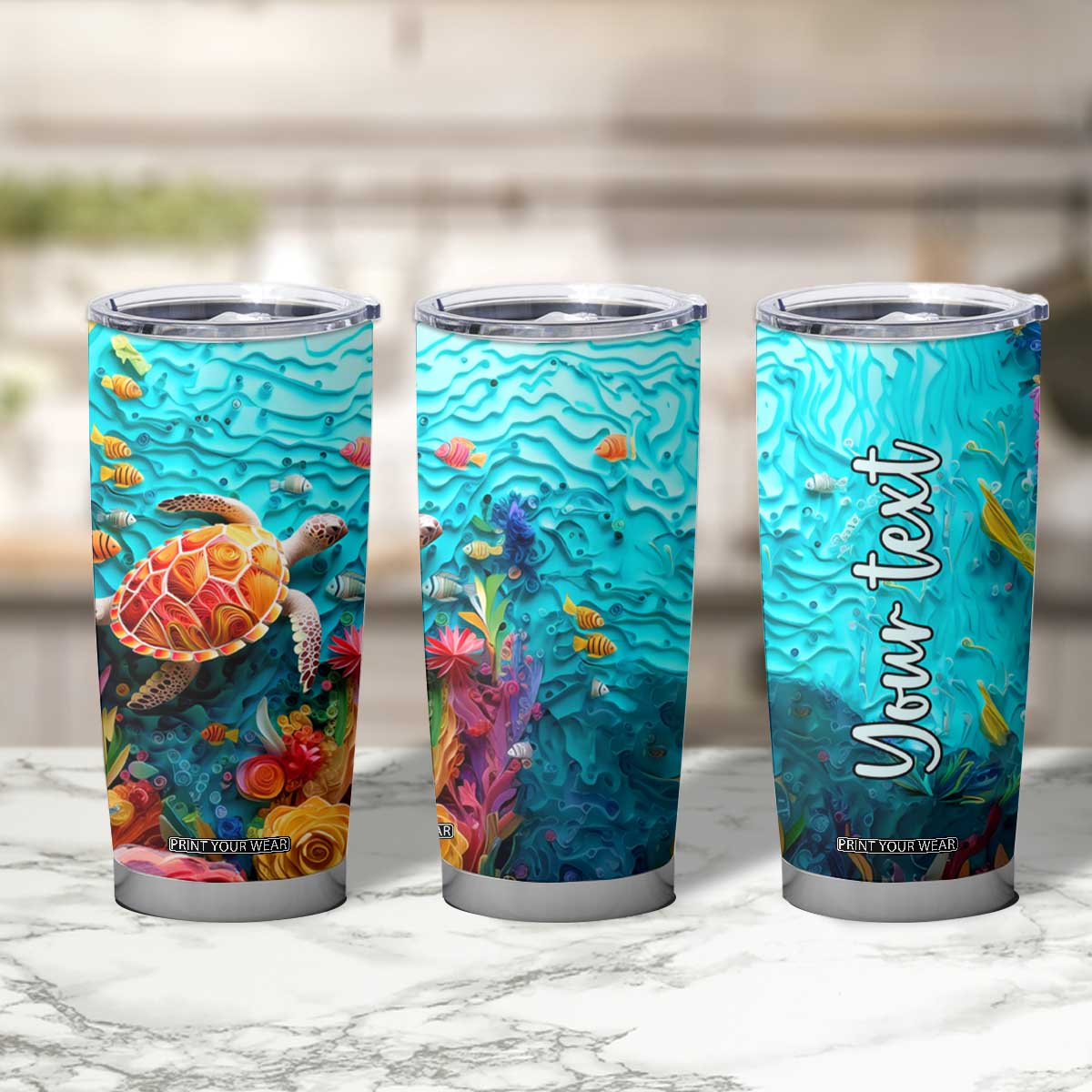 Personalized Turtle Tumbler Cup with Paper Quilling Art Style TS04 Print Your Wear