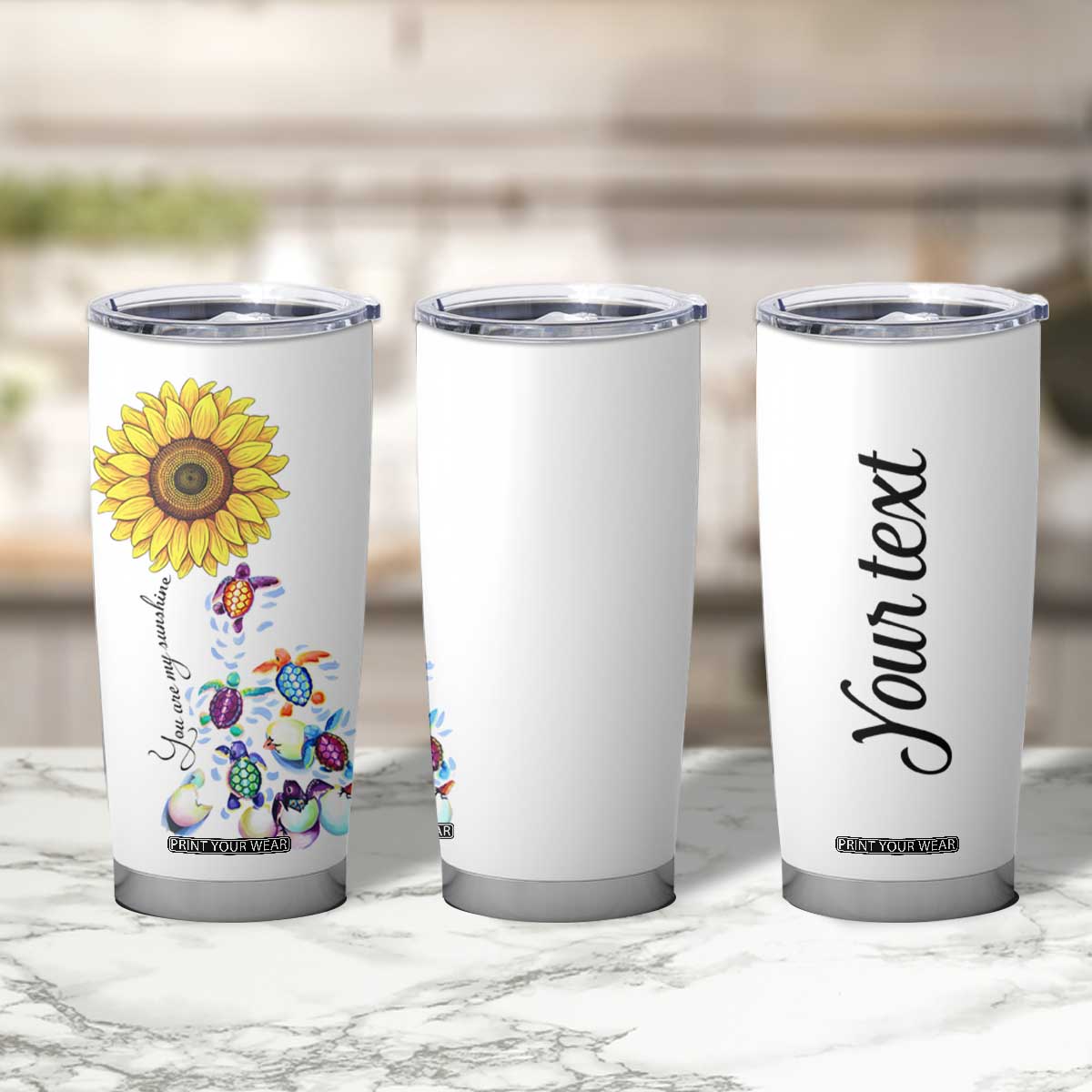 Personalized Turtle Tumbler Cup with You Are My Sunshine Quote Design TS04 Print Your Wear