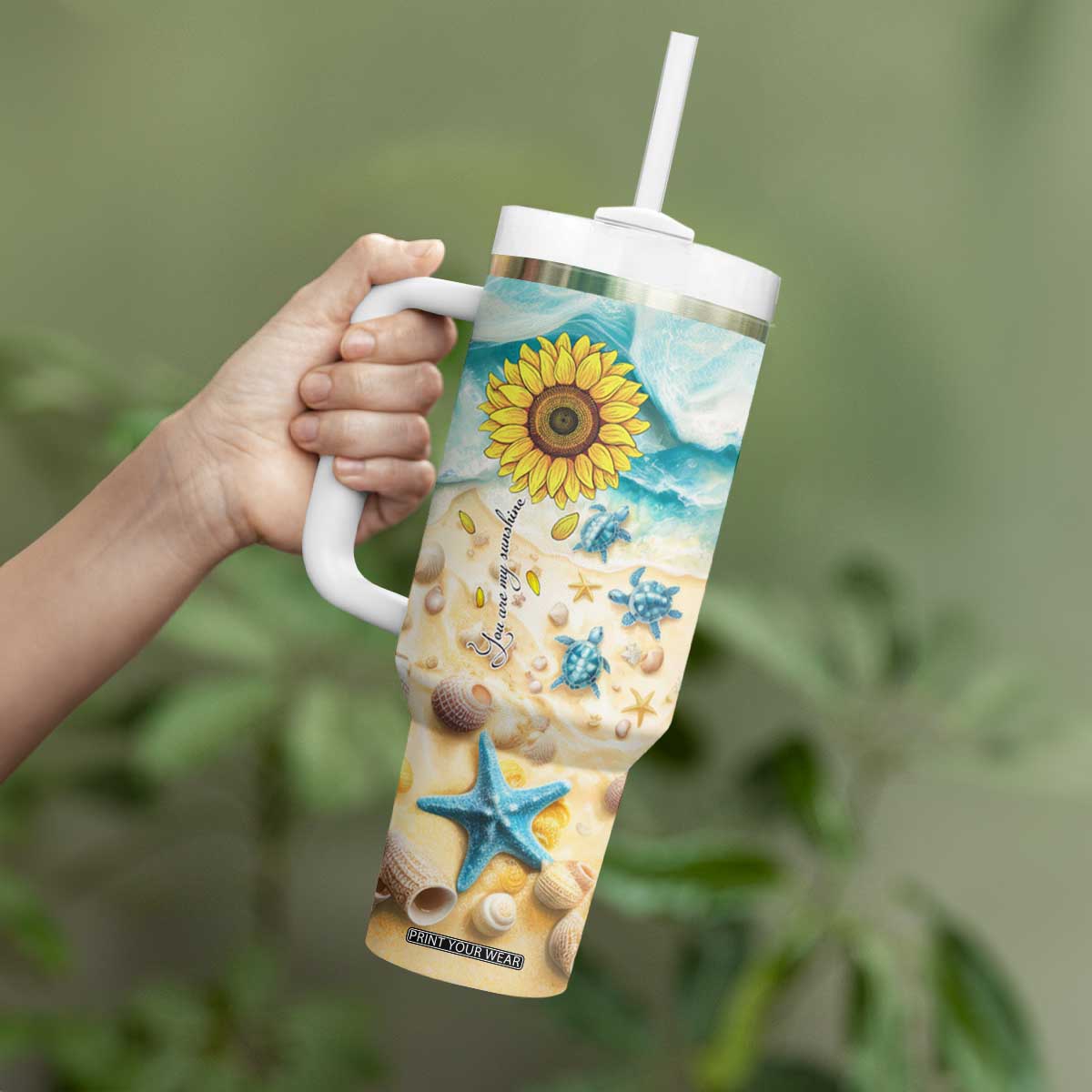 Personalized Turtle Tumbler With Handle with Artistic Oceanic Theme Design TS04 Print Your Wear